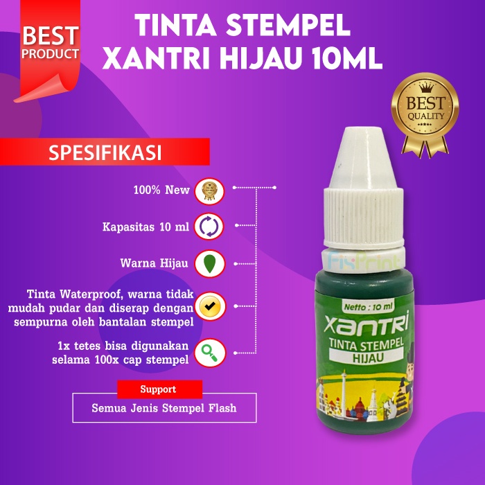 Tinta Stempel Flash Warna Anti Luntur 10 ml Refill Ink Stamp Stampel HItam Biru Merah Pink Hijau Orange Ungu 10ml