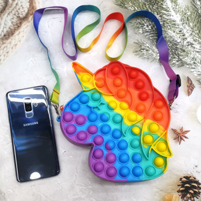 Tas Selempang HP Pop It Big Jumbo Unicorn Kepala Rainbow Pelangi - Rainbow