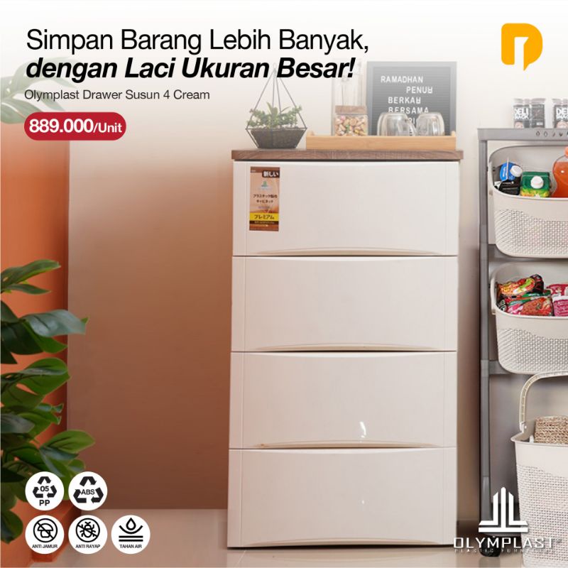 Lemari Laci Olymplast Drawer Susun 4 Cream