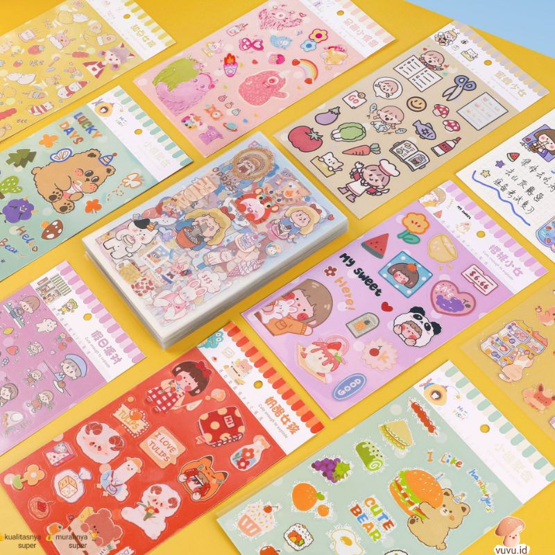 

(6lembar) stiker sticker PVC anti air motif kartun cartoon lucu cute kawaii aesthetic