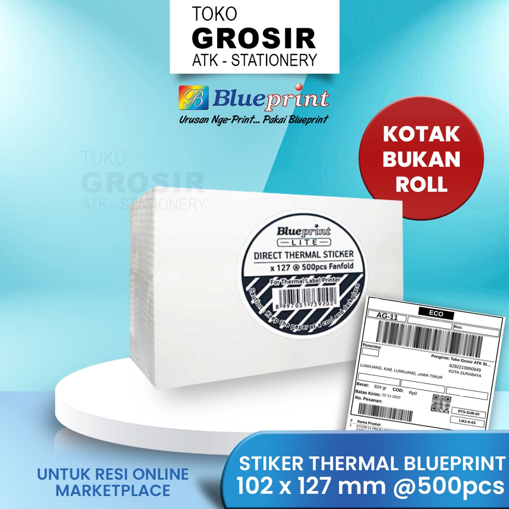 

102x127 CF Thermal Sticker Label Resi Pengiriman Kertas Barcode BLUEPRINT 500Pcs Lite Stiker Termal