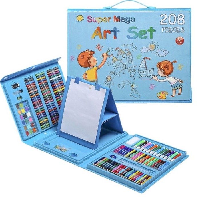 

✿ BISA COD✿ AM208 - Art Set 208 pieces Super Mega Alat Menggambar Melukis Mewarnai - Biru Muda