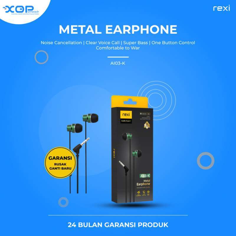 Earphone REXI Metal AI03-K In-Ear Handsfree 3D Stereo Sound Original Rexi AI03K hendset