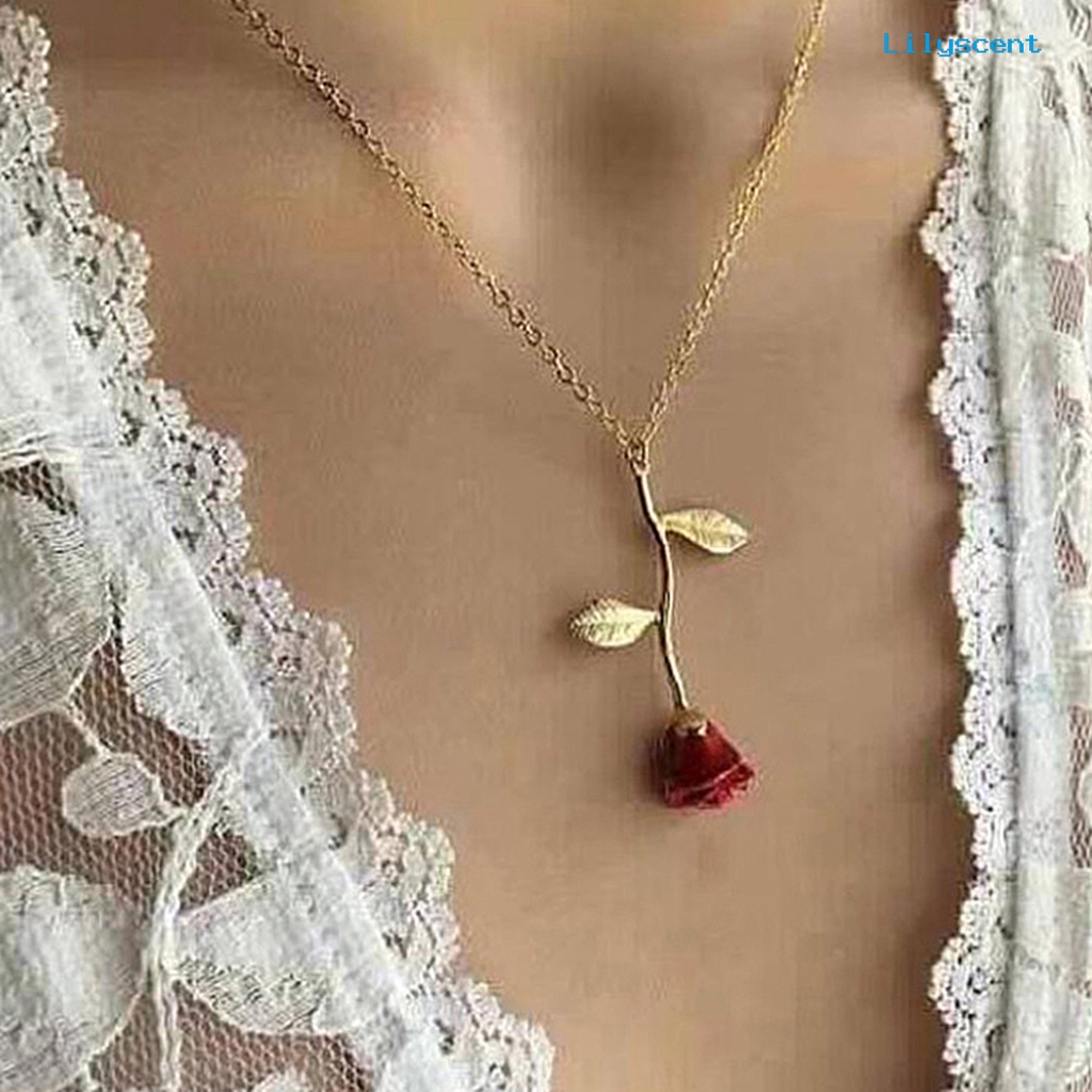 Ls Perhiasan Kalung Rantai Liontin Mawar Enamel Wanita Elegan Hadiah Valentines Day