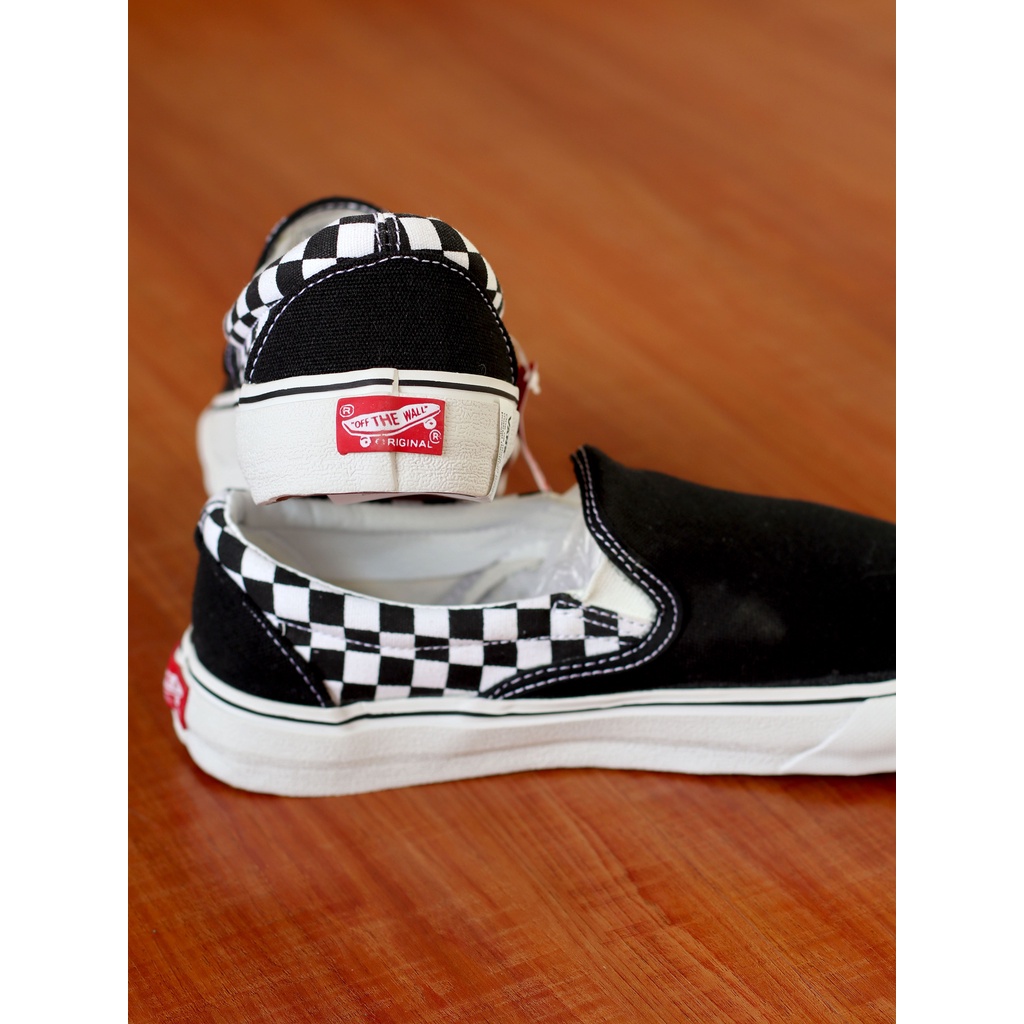New Sepatu Slip on Chekerboard Black White Clasic Premium