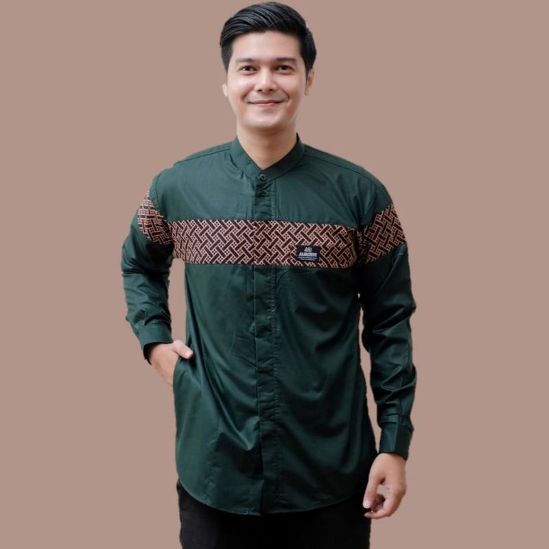 Baju Koko Pria  Dewasa Lengan Panjang Motif Kobata Qynang Kombinasi Batik Terbaru