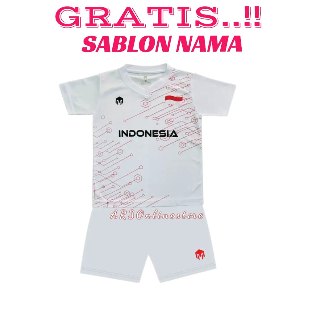 ( FREE SABLON NAMA ) Baju olahraga anak balita kaos bola futsal badminton bulutangkis tenis voli usia TK 2-5 tahun