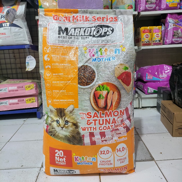 EXPEDISI Makanan Kucing Markotops Kitten &amp; Mother Salmon Tuna With Goat Milk Kemasan 20KG