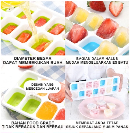 Cetakan Tempat Es Batu 14 Kotak Ice Cube Tray Silicone Cetakan Es Plastik Cetakan Es Batu Balok Coklat Jelly Warna Warni Dengan Tutup