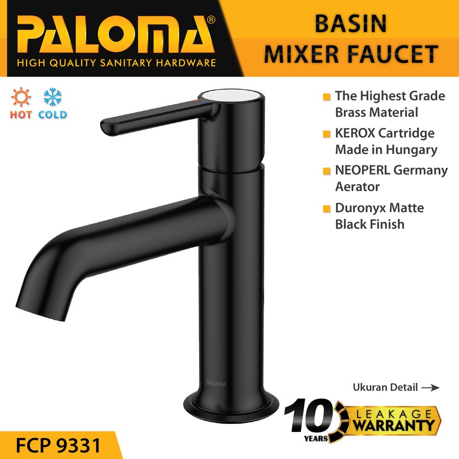 PALOMA FCP 9331 Keran Mixer Wastafel Cuci Tangan Panas Dingin Kran Air HITAM BLACK MATTE