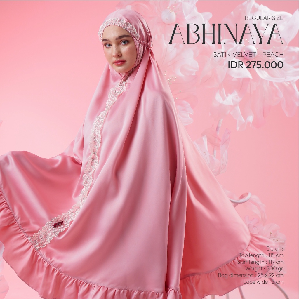 Mukena Tatuis Abhinaya Satin Velvet Polos Renda Putih Broken White Biru Blue Pink Peach Adem Travel
