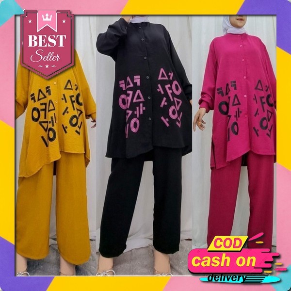 Eira One Set / Setelan Wanita Muslim Terbaru Bahan Crinkle Airflow / Pakaian Set Cewek Dewasa Kekini