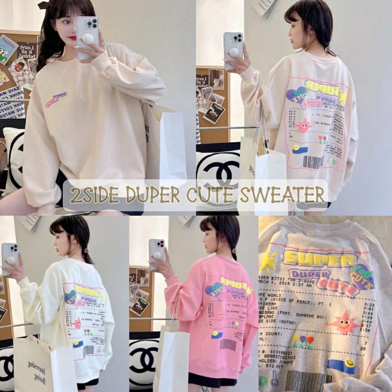 duper cute (2side) sweater crewneck bahan fleece