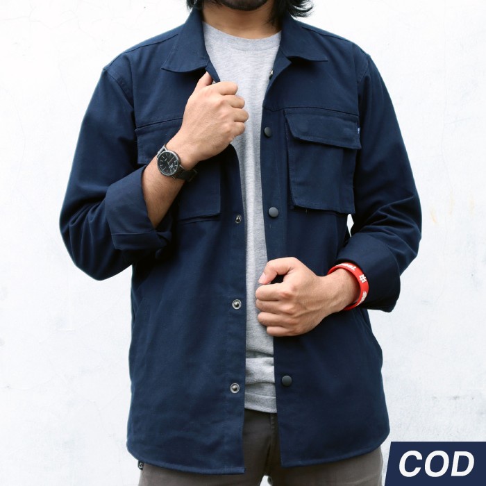 jaket pria Jaket Parka Pria / Kemeja Parka Canvas Suede /Kemeja Parka Warna Navy - NAVY, L(V1P7) Jak