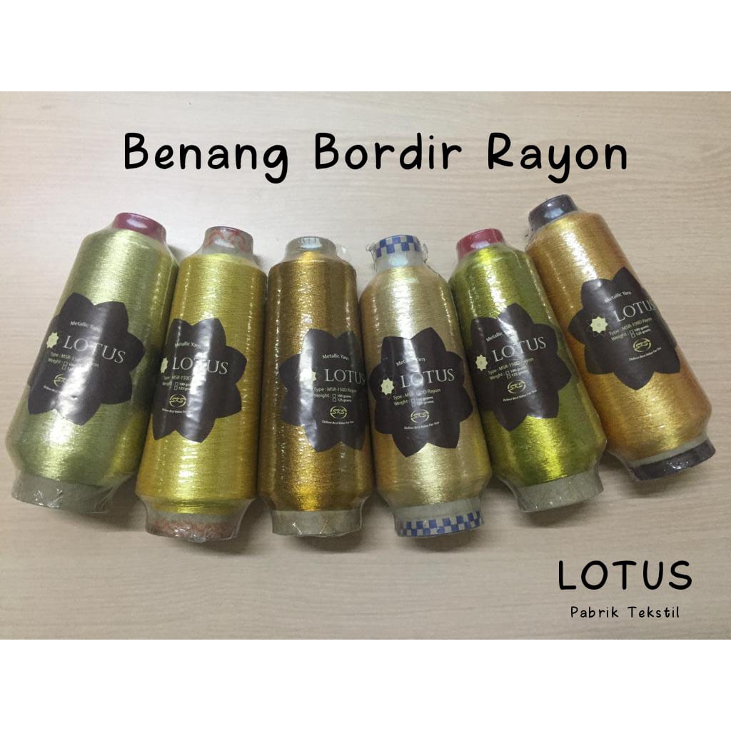 LOTUS - Benang Metalik Bordir / Benang Bordir Emas / Benang Rayon Bordir / 100gram