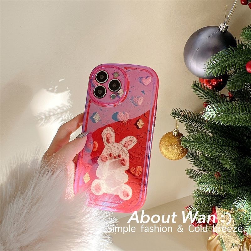 IPHONE Tahun Baru Lukisan Cat Minyak Desain Love Kelinci Casing Ponsel Kompatibel Dengan Iphone12 13 14 11 Pro Max gtgf