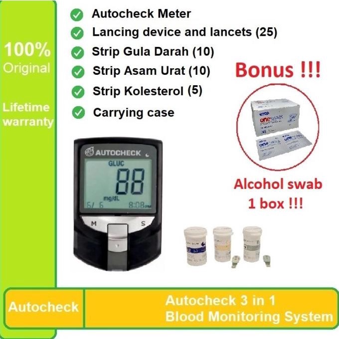 Promo Auto Check Alat Tes Gula Darah Kolesterol Asam Urat 3 in 1
