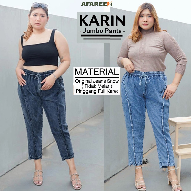 AFAREEN - Baggy Jeans Karin Jumbo Baggypants Jeans Pinggang Karet Kolor Premium BB 65-90 Kg