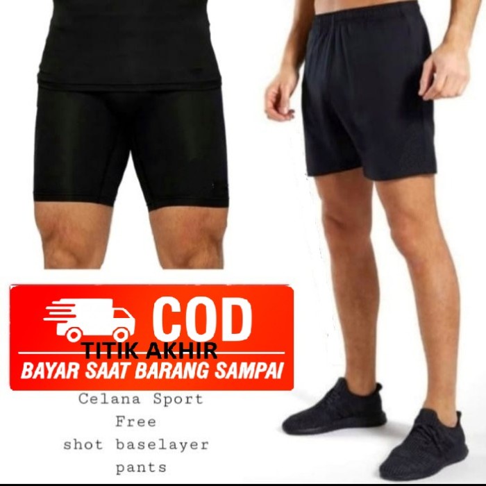 (Bisa Cod) Paket Hemat 2In1 Celana Pendek Pria + Legging Polos Sport