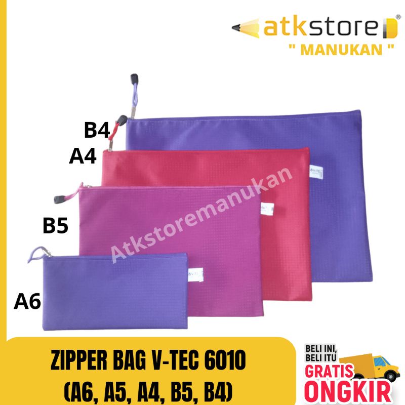 

Zipper Bag V-Tec 6010 ( A5 A4 A6 B4 B5 )/ Pouch makeup / tempat pensil / wadah serbaguna