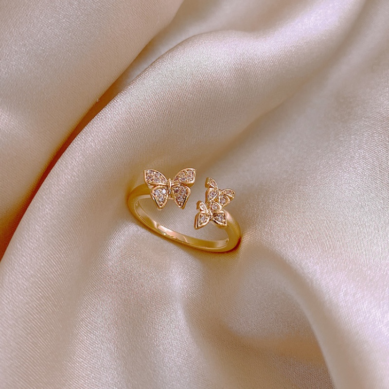 Korea Bonebuck Cincin Putih Perempuan Desain Minoritas Cahaya Mewah Pembukaan Jari Telunjuk Tahan Warna Gelang Fashion