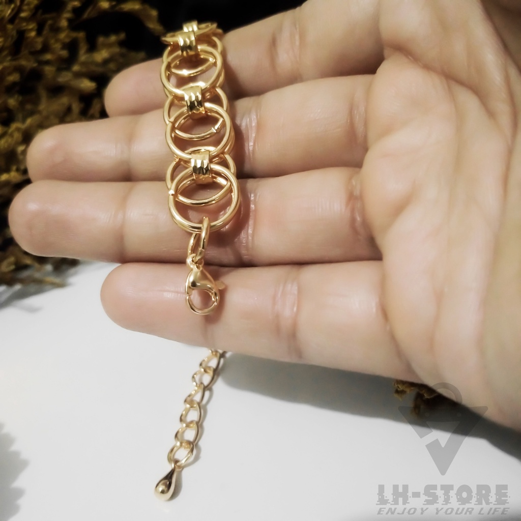 Aesthetic Gelang Tangan Wanita Rantai Ring Dauble 11mm Berlapis Emas Anti karat