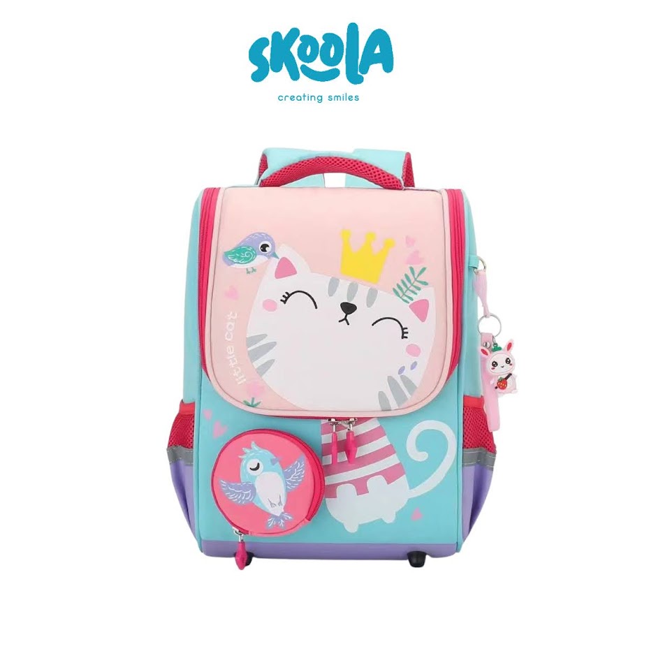 Skoola Tas Sekolah Anak Perempuan SD Ransel Kucing Cat Free Keychain &amp; Pouch - Kido