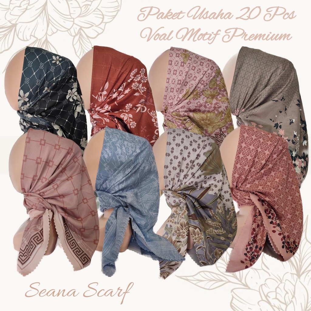 Paket Usaha 20 Pcs Hijab Segi Empat Motif Voal Premium Laser cut