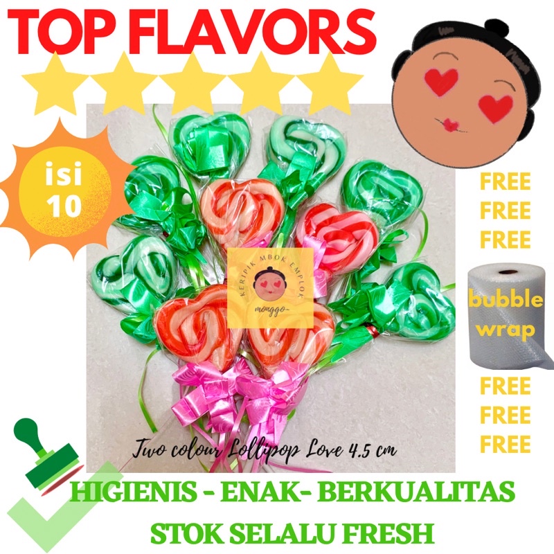 

PERMEN LOLLIPOP LOLIPOP CANDY 4.5 CM ISI 10 - 2 WARNA ORANYE OREN HIJAU UNGU