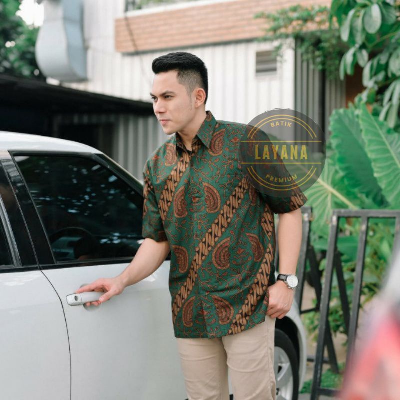 Kemeja Batik Premium Panjang Pendek Hijau Dirgantara Katun Primisima