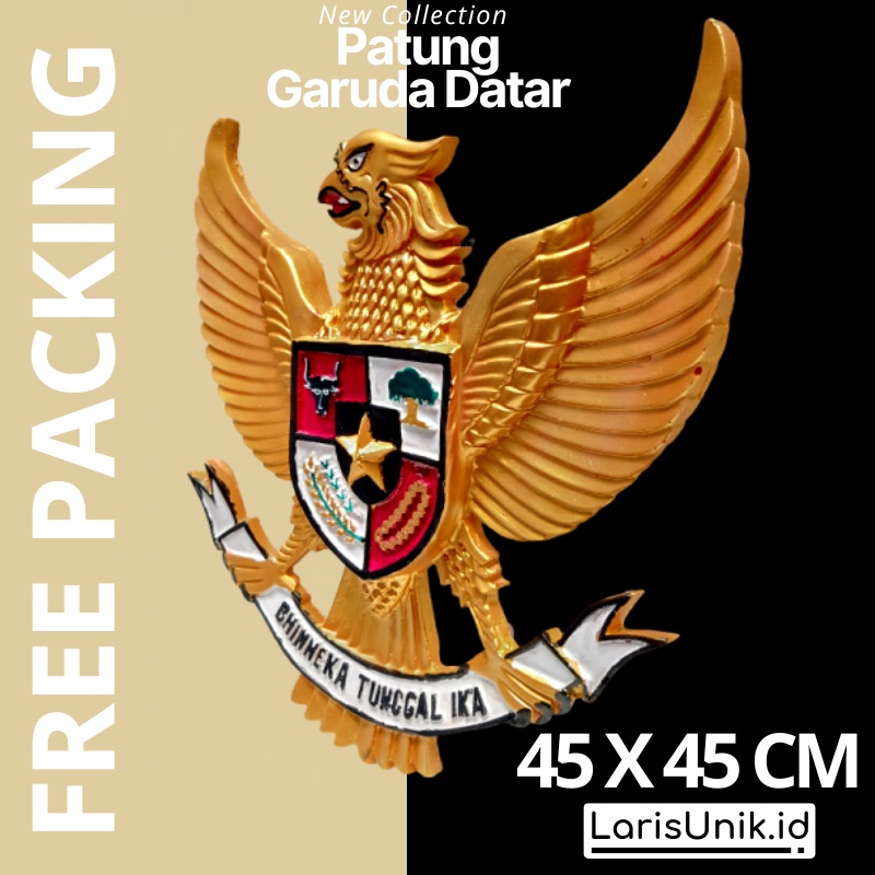 Hiasan Dinding Patung Garuda Pancasila Lambang Negara 3 Dimensi Fiber Logo Burung Garuda Gold 45X45 CM (DATAR)