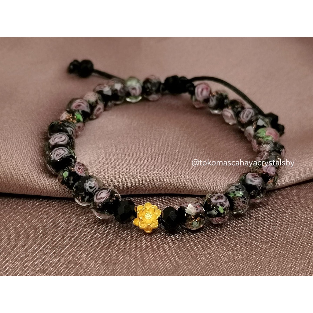 Gelang Teratai Lotus Emas Kadar 24k HK Hongkong 999.9% 9999 &amp; Gelang Batu (Biasa / Serut)