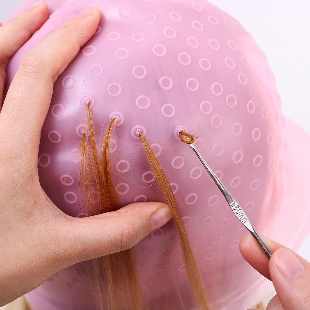 3-warna Topi Pewarna Mata Ikan Silikon Dengan Crochet Profesional Hairdressing Dyeing Anti-Fouling Cap Reusable Hair Dye And Styling Tools