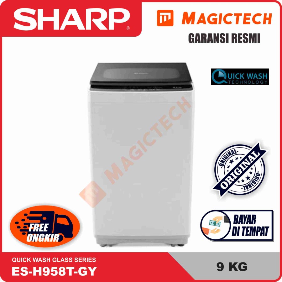 MESIN CUCI SHARP 9,5 KG ES-H958T-GY AUTOMATIC 1 TABUNG / TOP LOADING