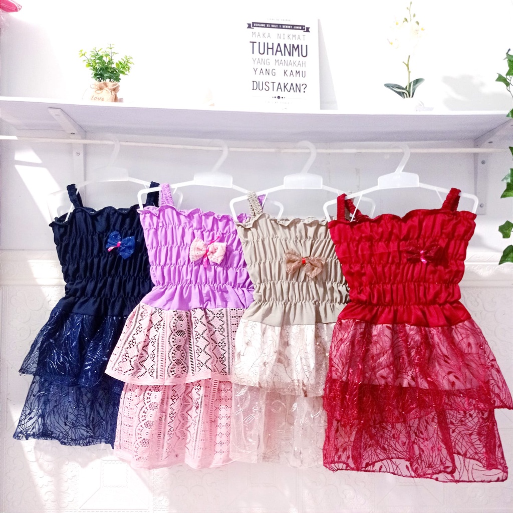 Promo 3 pasang gaun anak perempuan pita brokat tali satu 2-3 tahun/baju anak/baju murah/dress anak/d