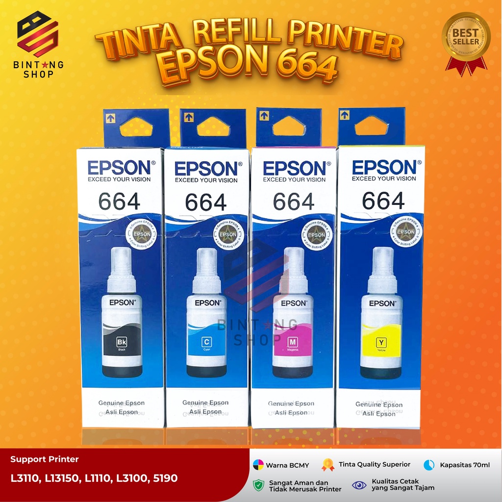 1 SET 4 PCS Tinta Epson 664 Premium Tipe Printer L100 L110 L111 L120 L130 L200 L210 L211 L220 L222 L300 L301 L310 L350 L353 L358 L360 L800 L805 L810 L850 L1300 L1800