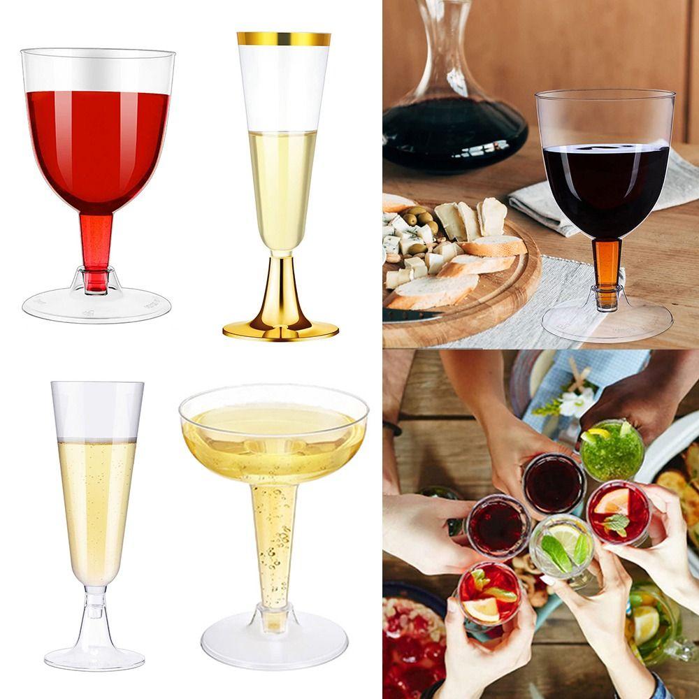 Solighter 10 Pcs Plastik Champagne Flutes DIY Rumah &amp; Dapur Sekali Pakai Transparan Daur Ulang Perlengkapan Pesta Cocktail Cups