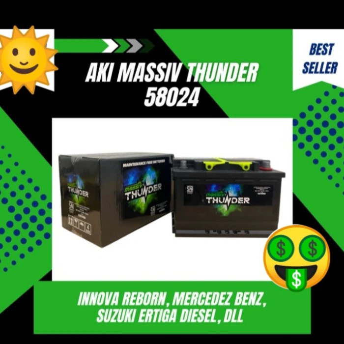 aki mobil ertiga diesel 58024 12v 80ah massiv thunder aki kering