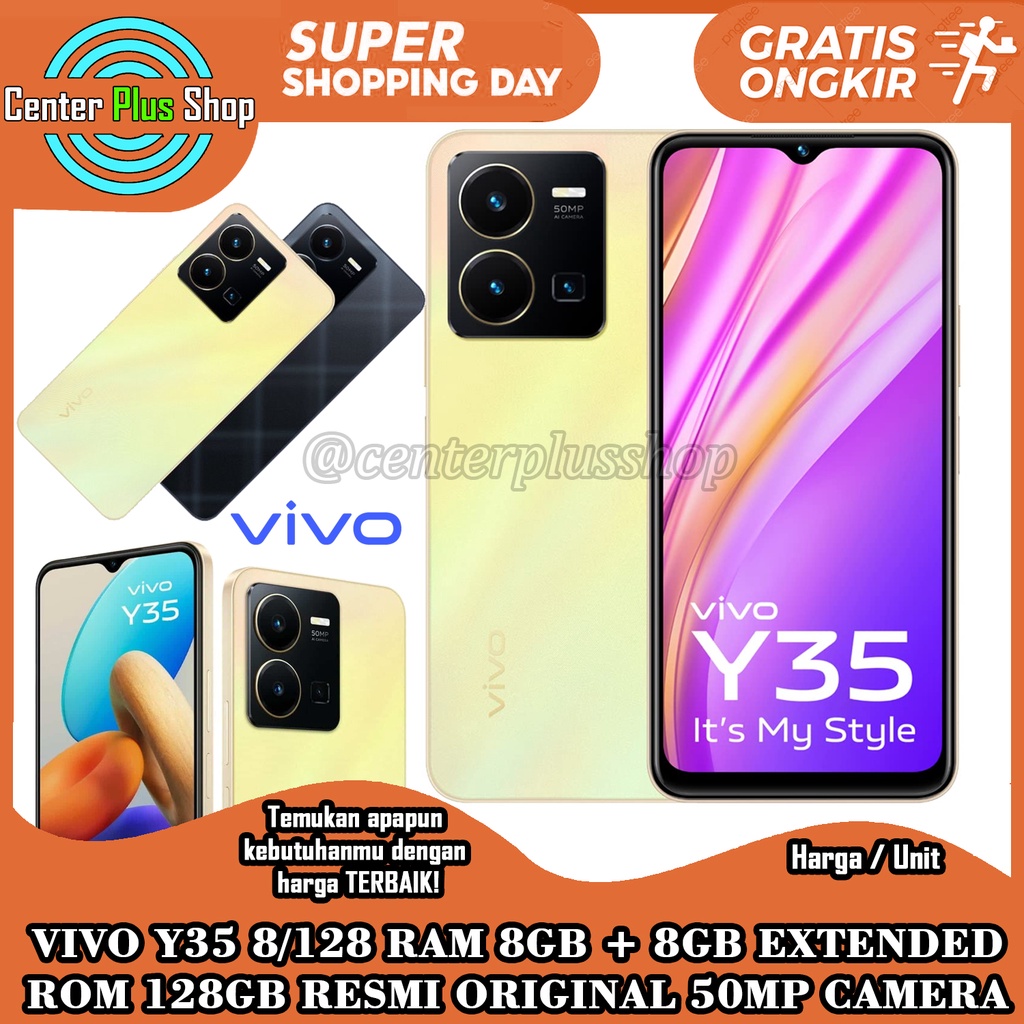 VIVO Y35 8/128 RAM 8GB + 8GB EXTENDED ROM 128GB RESMI ORIGINAL 44W FLASHCHARGE 5000MAH SPLASH WATERP