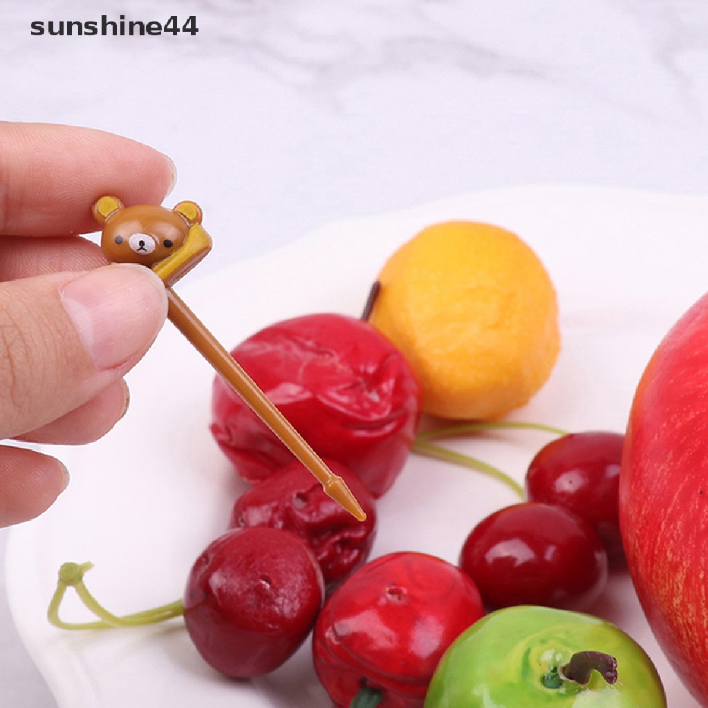 Sunshine 12Pcs Garpu Buah Food Grade Plastik Mini Kartun Anak Kue Buah Tusuk Gigi Bento Lunch Bento Aksesoris Dekorasi Pesta.