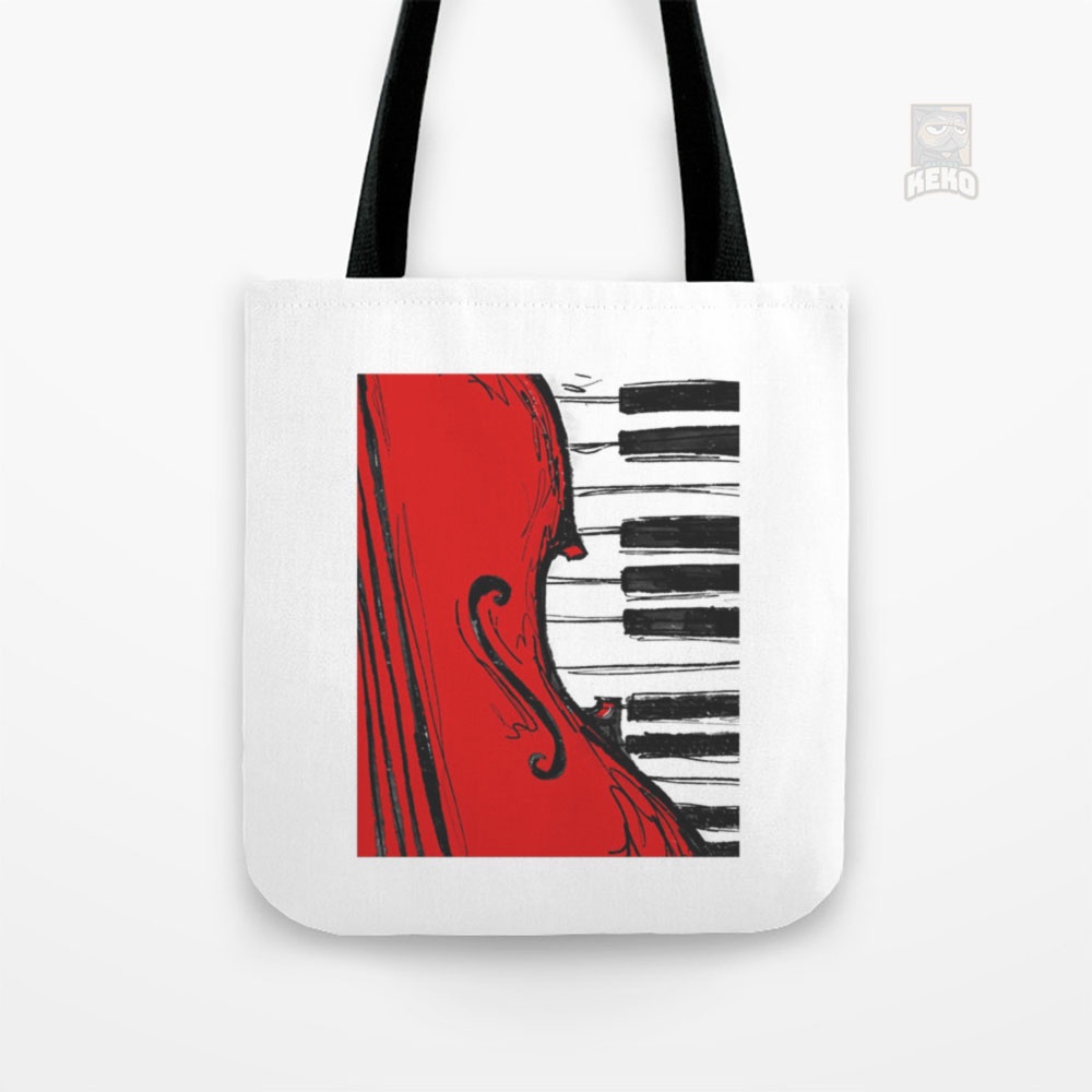 Violin on piano Tote Bag Kanvas