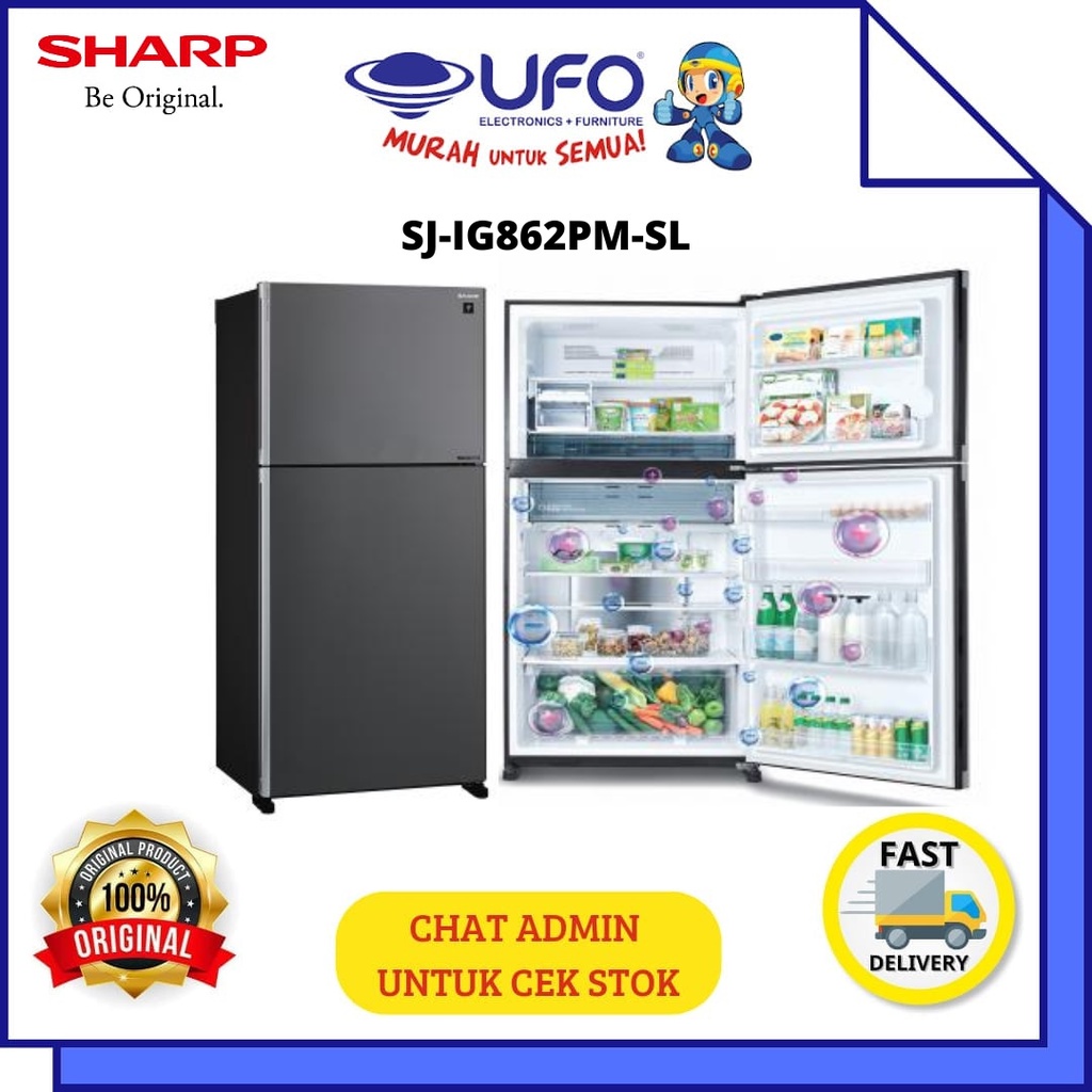 KULKAS SHARP 2 PINTU JUMBO VETRO SILVER SJIG 862 PMSL