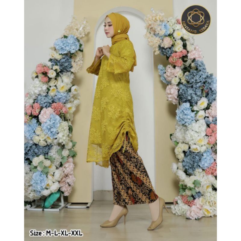 ( COD ) Kebaya Tunik Serut Brukat Full Bordir 100% realpict mewah / Tunik serut renda brukat balon m