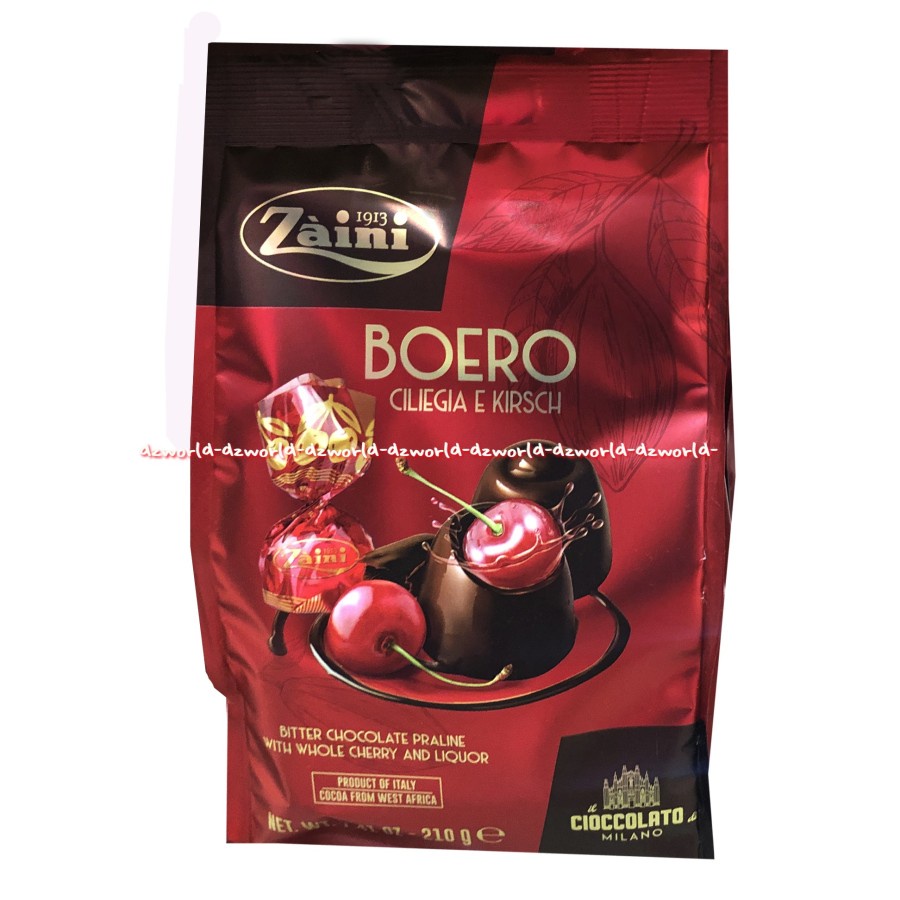 Zaini Boero Ciliegia E Kirsch 210gr Cokelat Isi Cherry Bitter Praline Coklat Rasa Ceri Chery Buah Cheri Zainy Booero