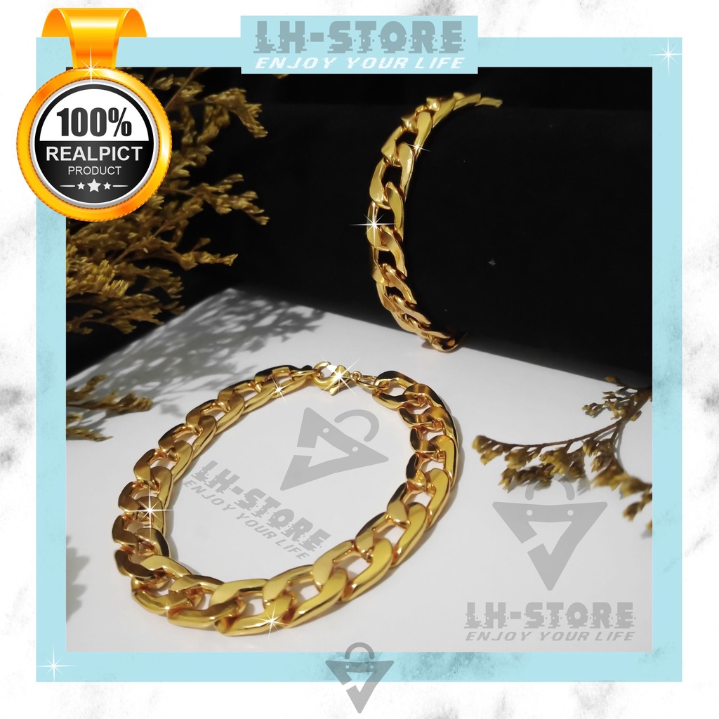 Gelang Tangan Wanita Rantai Gepeng Besar 1CM Berlapis Emas Aesthetic Terbaru Anti karat