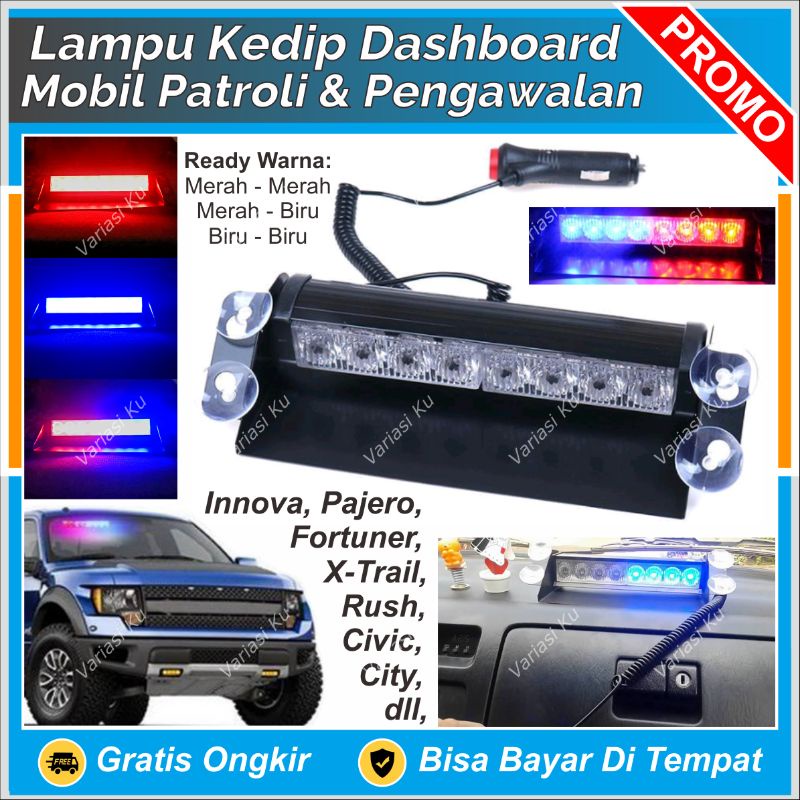 LAMPU LED MOBIL KEDIP TEMPEL KACA DASHBOARD KABIN DEPAN 8 TITIK MATA LED BIRU MERAH AVANZA XENIA JAZ