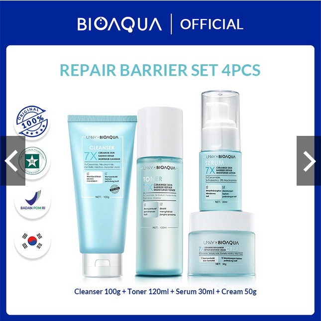 BIOAQUA 7X Ceramide Skincare Paket Repair Barrier Set With Moisturizer Cream/Hydrating Toner/Serum Wajah/Gentle Cleanser