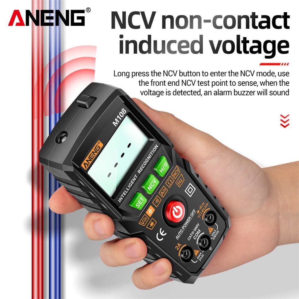 ANENG Mini Digital Multimeter ACDC Electrical Voltage Tester - M108 - Black/Red