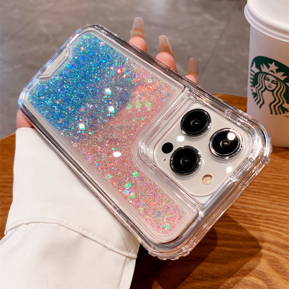 IPHONE Casing Ponsel 3in1 Sequin Gradasi Glitter Bening Untuk Iphone11 12 13 14 Pro Max7 +8 14 Plus12 13 Casing Mini X XR XS Max Sparkling Shockproof