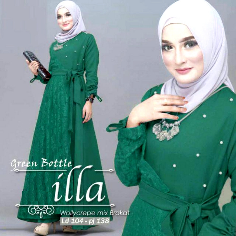 Gamis Maxy / Dress Lebaran / Kondangan Warna Hijau Botol Polos Mewah Kekinian M L XL  2023